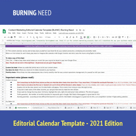 Editorial Calendar Template 2021 - Burning need